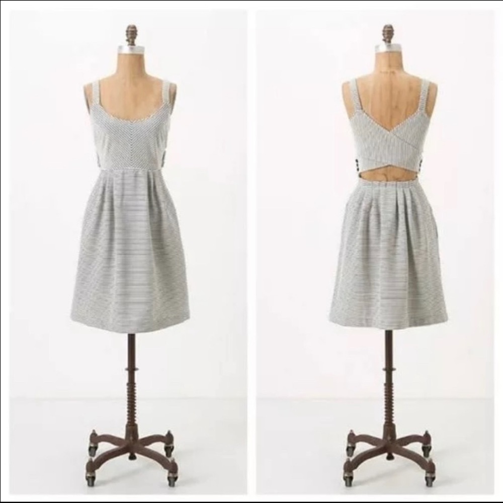 Anthropologie Mona Black White Striped Cross Dress